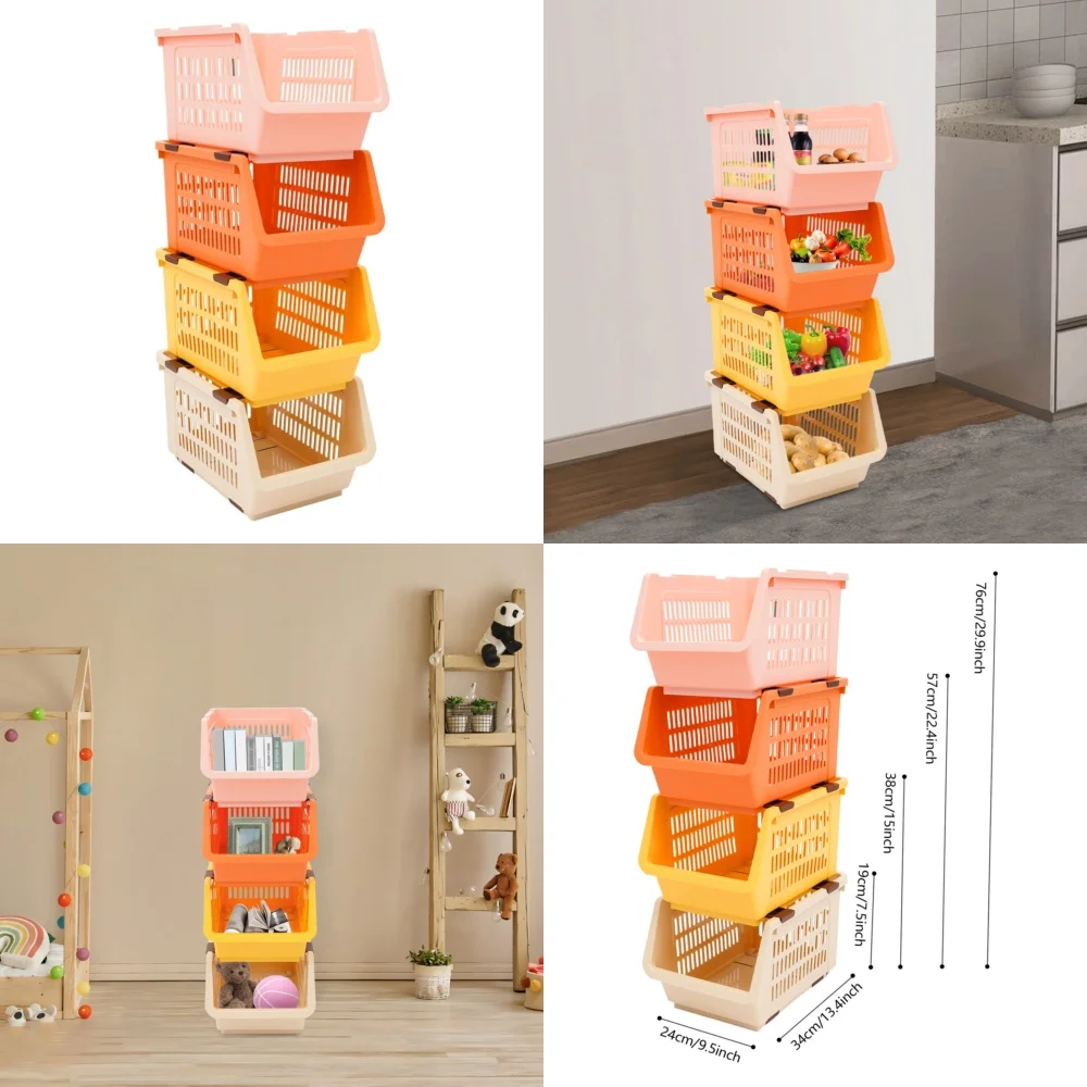 

storage baskets4PACK Stackable Plastic Storage Baskets Small Household Organizer Bins Pantry Kitchen Closet Organization Utility