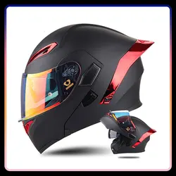 Casco abatible hacia arriba dorado, rojo y azul, viseras dobles, casco de motocicleta de cara completa, aprobado por DOT, cascos modulares para las cuatro estaciones, ciclomotor