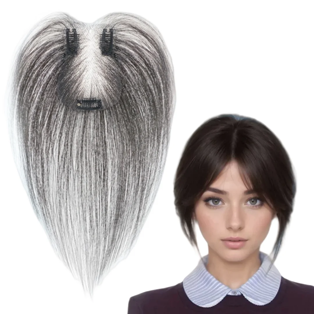 Ultra-Thin Invisible Lace Hair Toppers 7x11cm Clip-In 3D Fluffy Fringe Bangs Natural Hairpiece for Women Thinning Hair Loss