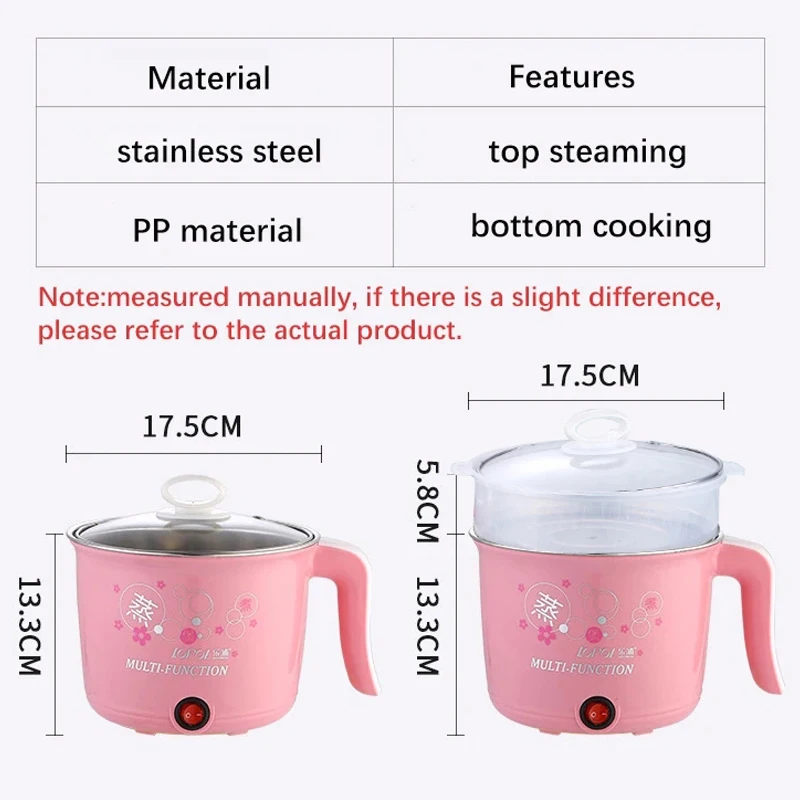 Multifunction Mini Electric Cooker 1-2 People Portable Hot Pot Multi Ramen Pot Mini Rice Cook Home Kitchen Appliance Korea 220V