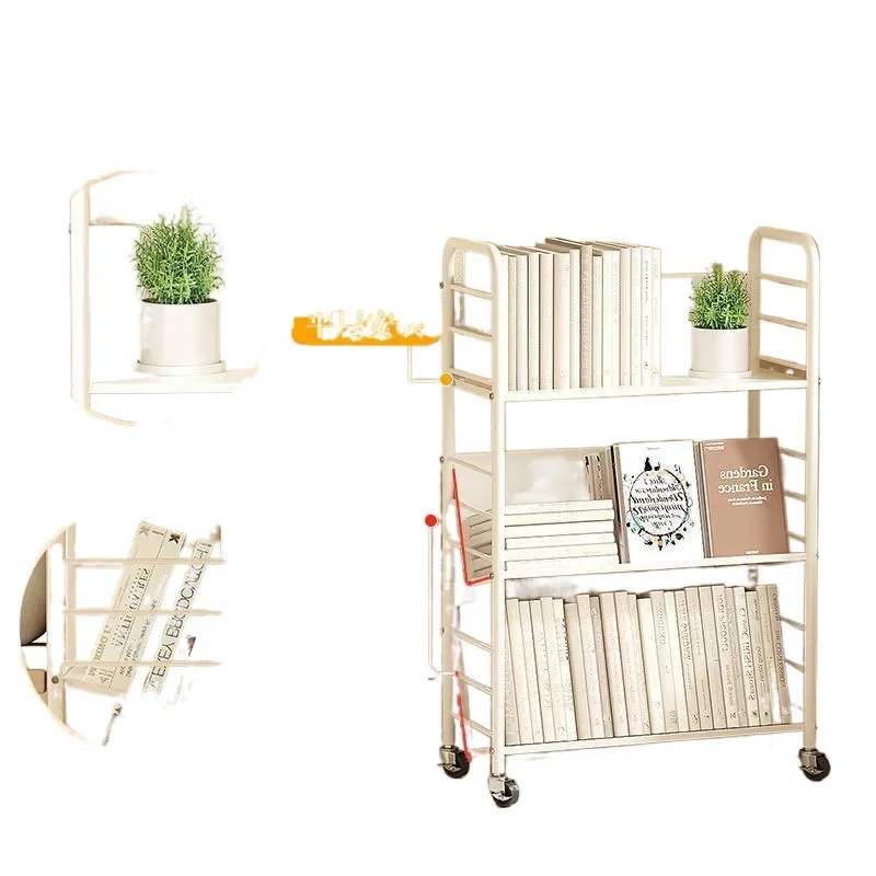 Shelf indoor multi-layer wheeled children's bookshelf household simple movable wrought iron bookcase