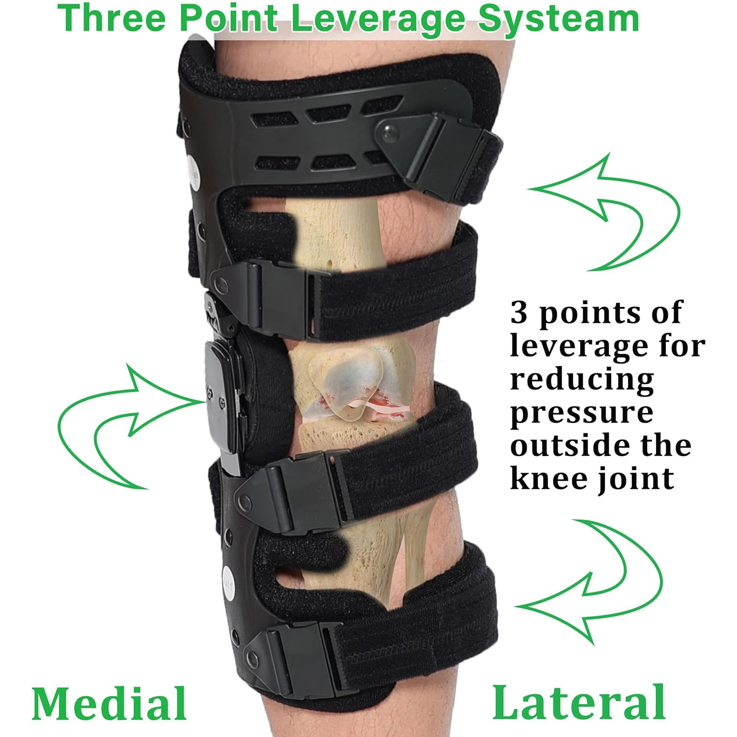 Lateral Unloader Knee Brace for Osteoarthritis, Bone on Bone Joint Degeneration Offloader with Built in Hex Key, Outside Left