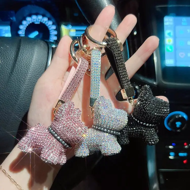 Creative Dog Keychain Diamond French Bulldog Car Keychain Cute Exquisite Keychain Ladies Handbag Pendant Fashion Accessories