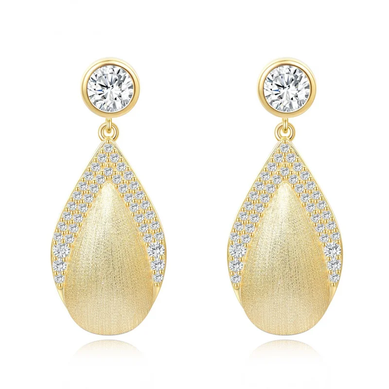 IGI Lab-Grown Diamond S925 Sterling Silver Brushed Earrings Moissanite with 18K Solid Gold Accent, Custom Wholesale