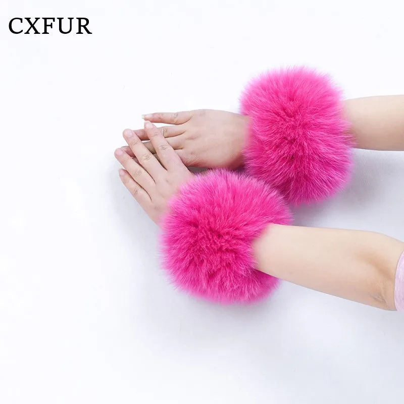 Winter Decorative Women Furry Bracelet Slap On Real Fox Fur Cuffs CX-A-11