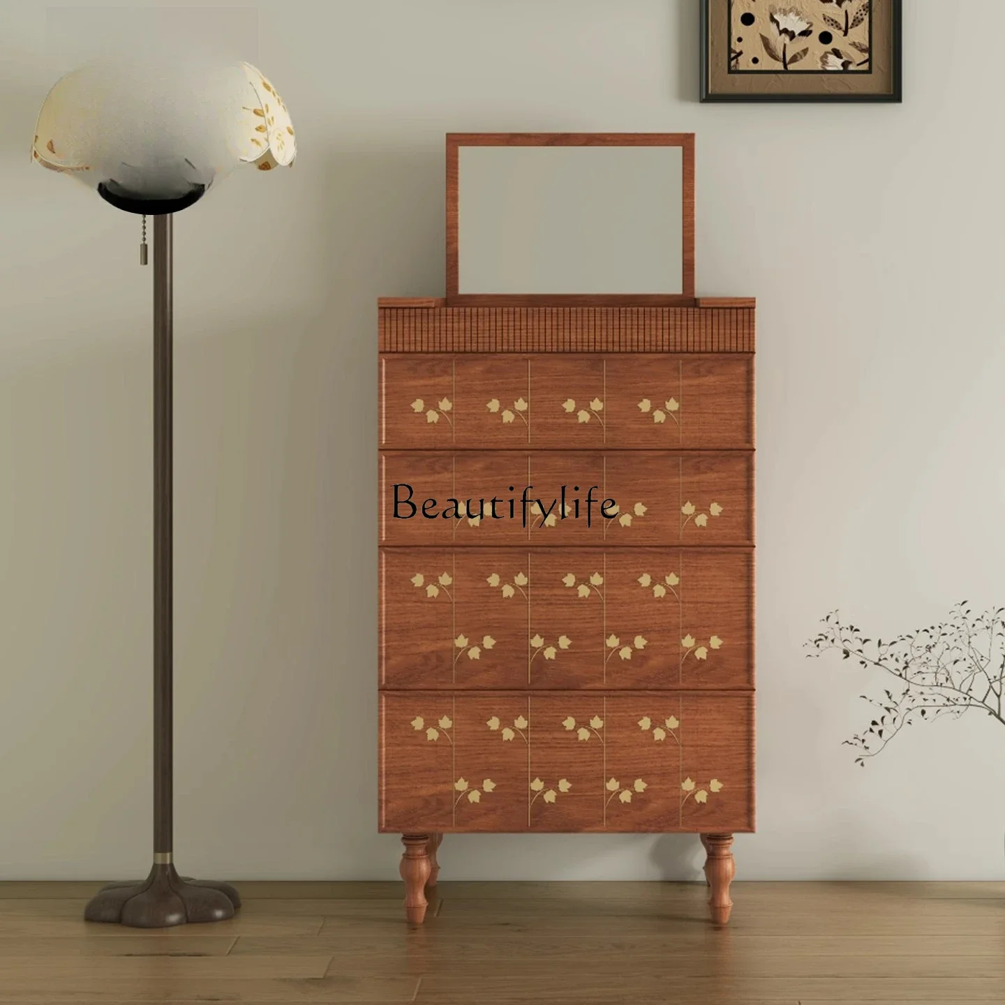 

ls 35Medieval solid wood chest of drawers French retro living room teak storage cabinet new