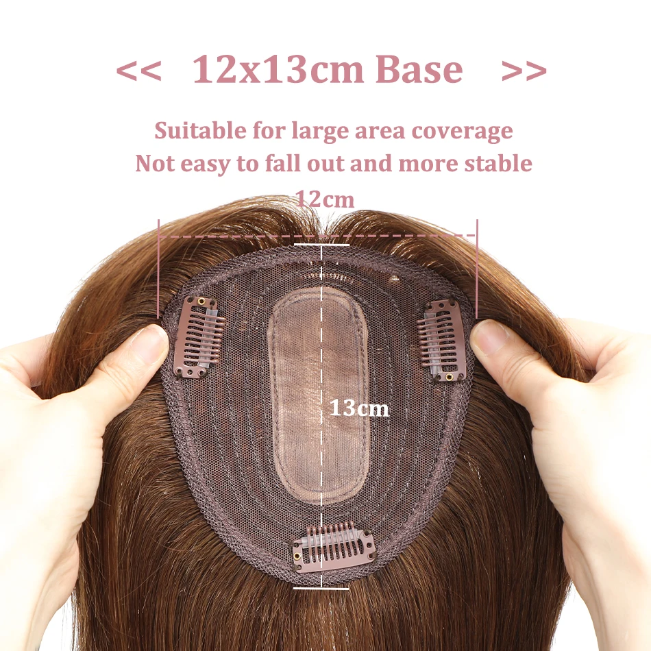 100% Remy Human Hair Toppers Straight Nature Color Hairpiece Fake Silk Base Clip in Topper Top Hair for Women with Thinning Hair