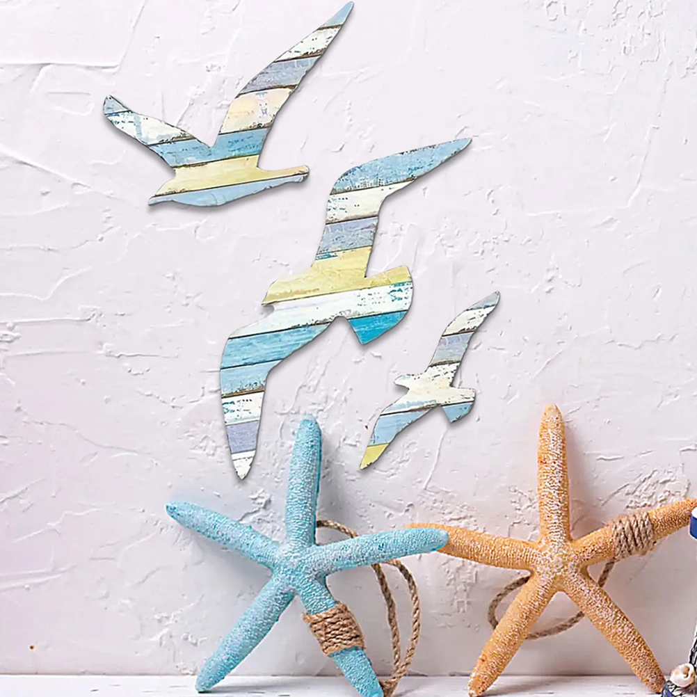 

3 Pcs Seagull Wall Decor Handmade Wood Coastal Bird Sculpture Kids Room Bedroom Mediterranean Wall Decor