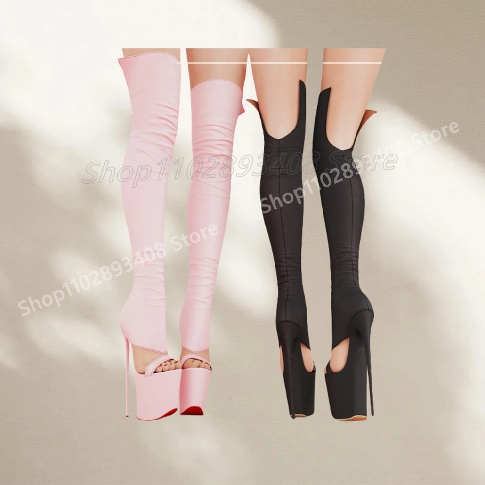 

Concise Sexy Hollow Over the Knee Boots Open Toe Platform Pink Stilettos High Heel Women Shoes 2025 Spring Zapatos Para Mujere