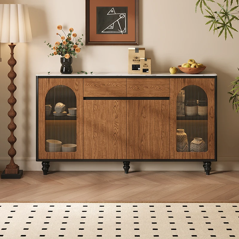 

rock slab dining side cabinet integrated storage cabinet against the wall Solid wood living room storage cabinet Low ca