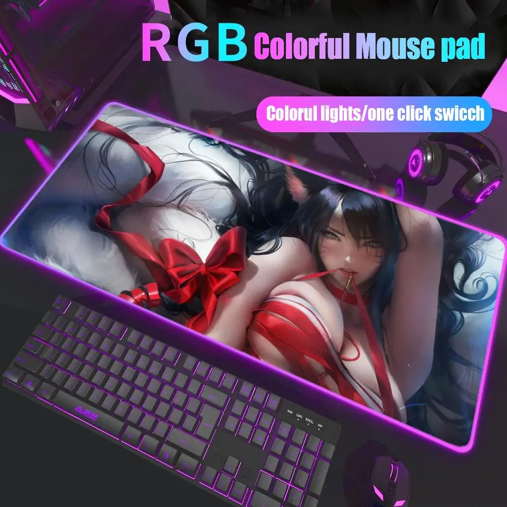 

Ahri Mouse Pad Gamer Rgb Desk Mat Back Light Led Mousepad Setup Gaming Accessories Deskmat Big Mousepepad Backlight