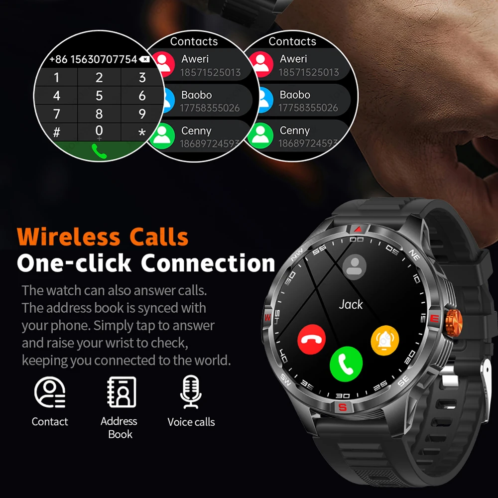1000mAh Battery Smart Watch Men Compass IP68 Waterproof Bluetooth Call 1.46 INCH HD Screen Heart Rate Sports 2025 New Smartwatch