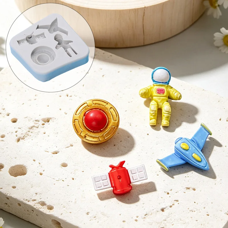 Cartoon Space Silicone Mold Astronaut Rocket Flying Saucer Satellite Cake Aromatherapy Handmade DIY Silicone Mold Silicone Molds 2