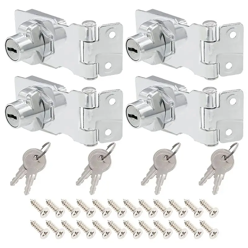 AT16 4 Pcs Keyed Hasp Locks 2.5 Inch Twist Knob Keyed Locking Hasp, Metal Safety Hasp Latches Keyed Different