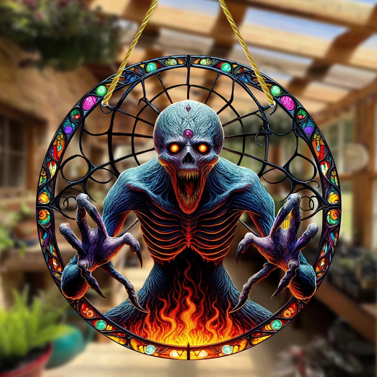 Soul Eater Stained Glass-Style Window Hanging-Round Acrylic Light Catcher For All Seasons,Perfect For Home&Garden,Halloween Gift