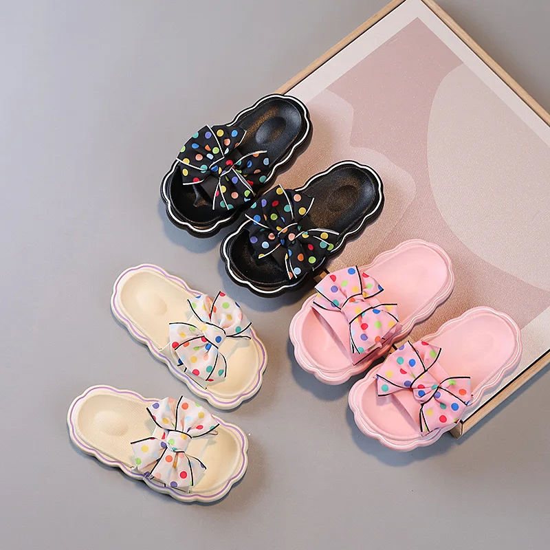 

2024 Summer fashion slippers with printed bow for girls' outdoor shoes