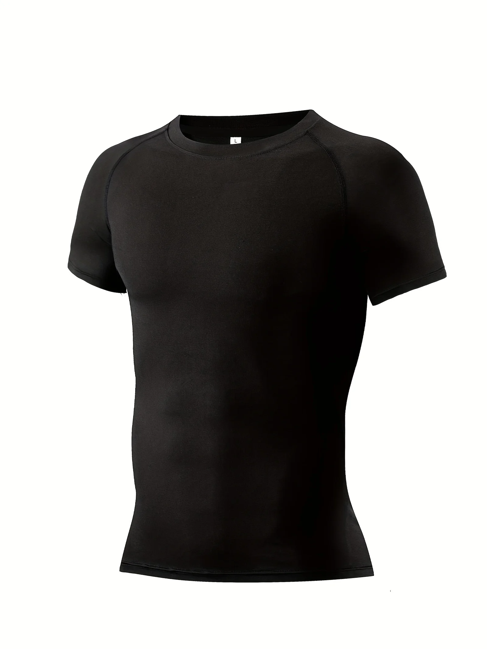Muscular men's short-sleeved solid color stretch tight T-shirt, round collar running step training and fitness clothes