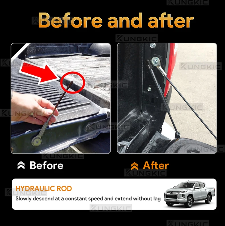 

Для Mitsubishi Triton L200 2023 2024 2025 2026 годов выпуска: задний амортизатор двери багажника, модернизированный с помощью регулировочного стержня для замедления опускания.