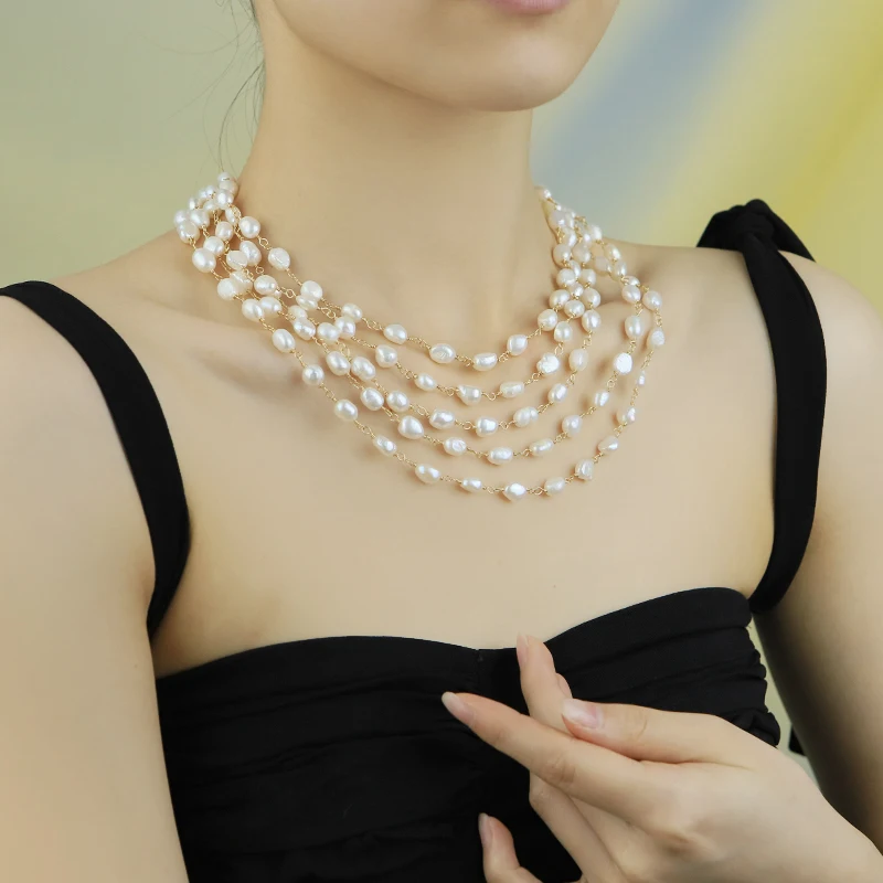 متعدد الطبقات اللؤلؤ الطبيعي قلادة جديدة خفيفة فاخرة موضة مخصصة قلادة هدية للنساء مجوهرات GN0817
