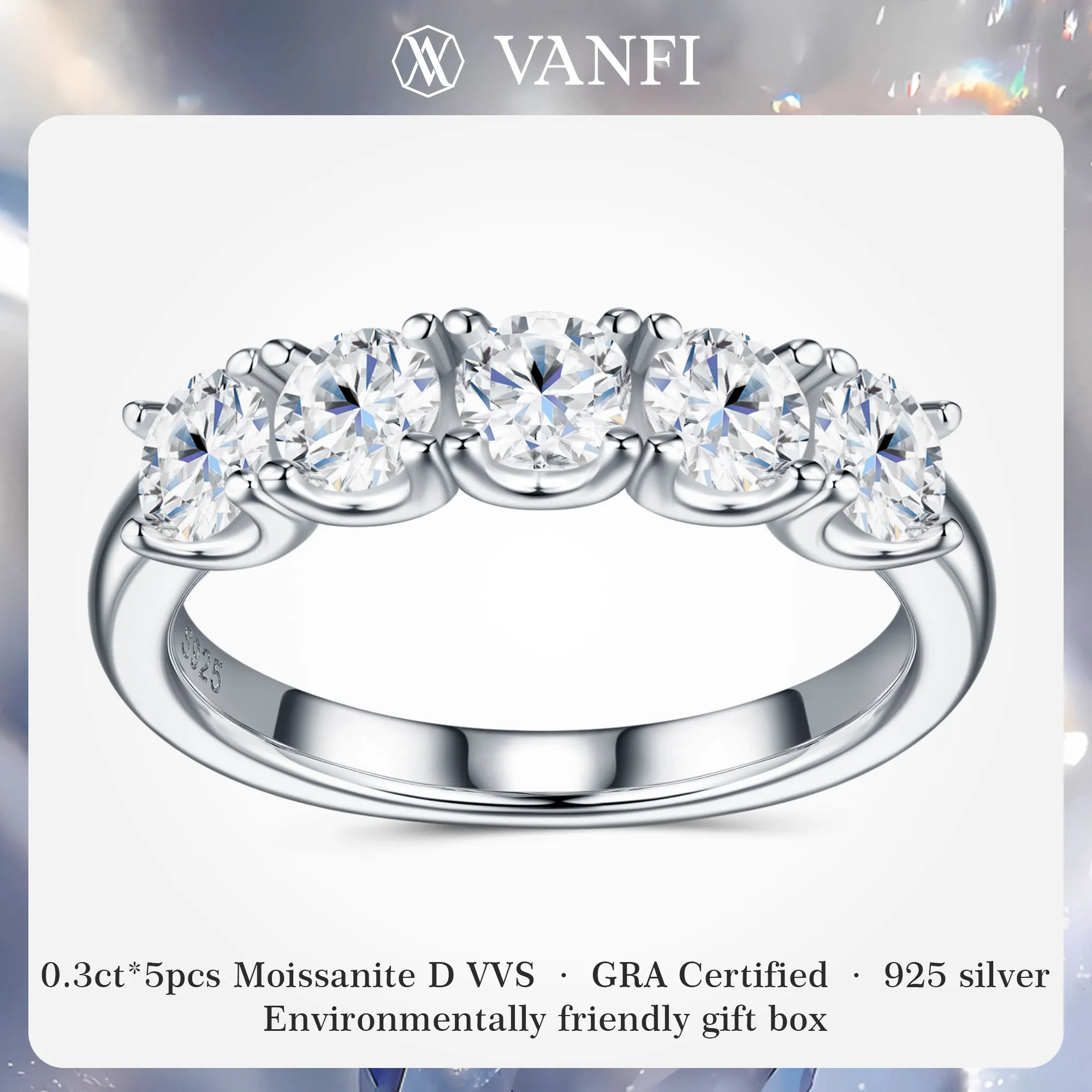 KFVANFI 1.5CT Moissanite Ring 925 Sterling Silver White Gold Plated D Color VVS1 GRA Certified Engagement Ring for Women