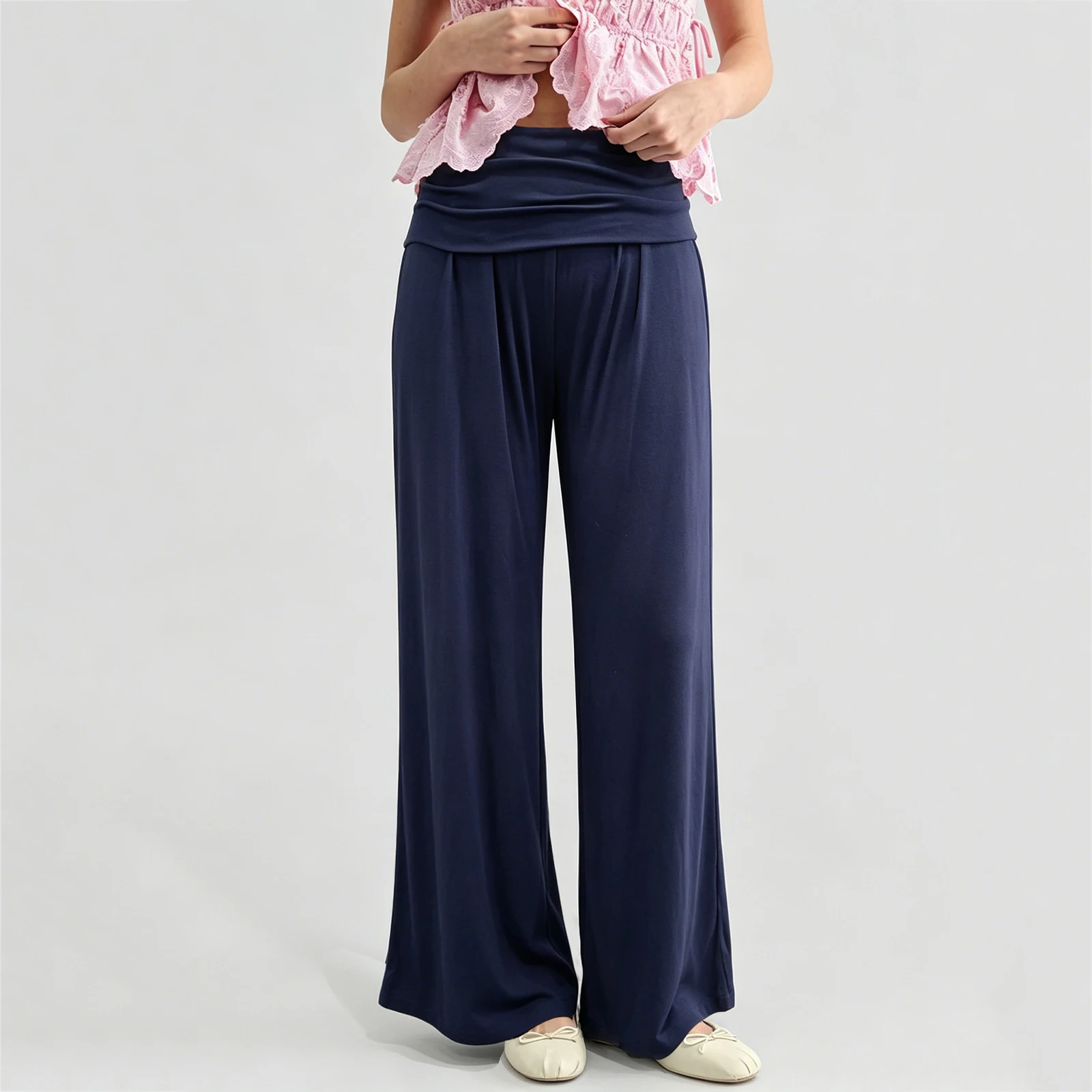 Women Wide Leg Pants Fashion High Waist Straight Long Trousers High Streetwear