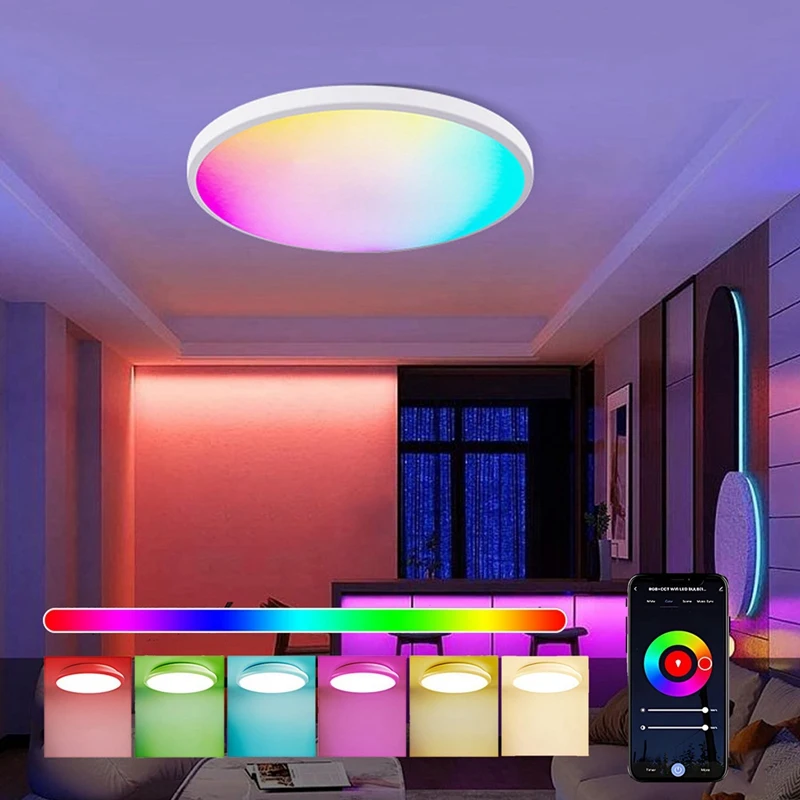 Led Ceiling Lamp Dimmable Applicable to Tuya App, 24W RGB Color Changing Smart Led Ceiling Light for Living Room Bedroom-A50M
