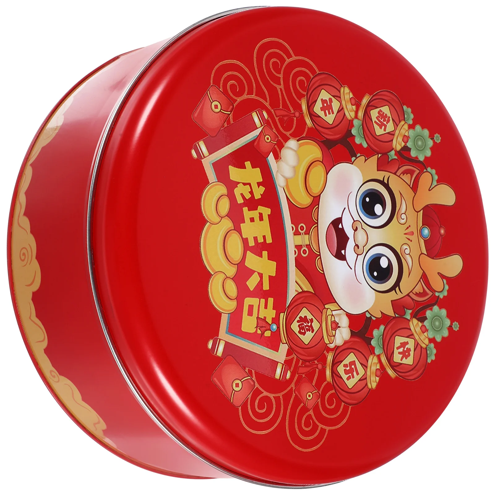 

Round Tinplate Biscuit Box 2024 Dragon Year Snack Gift Packaging New Year Containers Holiday Treats Storage Container