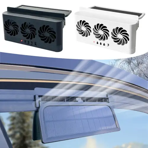 Ventilador con energía Solar mejorado, Enfriador de coche, radiador de ventana con carga USB delantera/trasera, ventilador de escape, ventilador de ventilación de aire automático