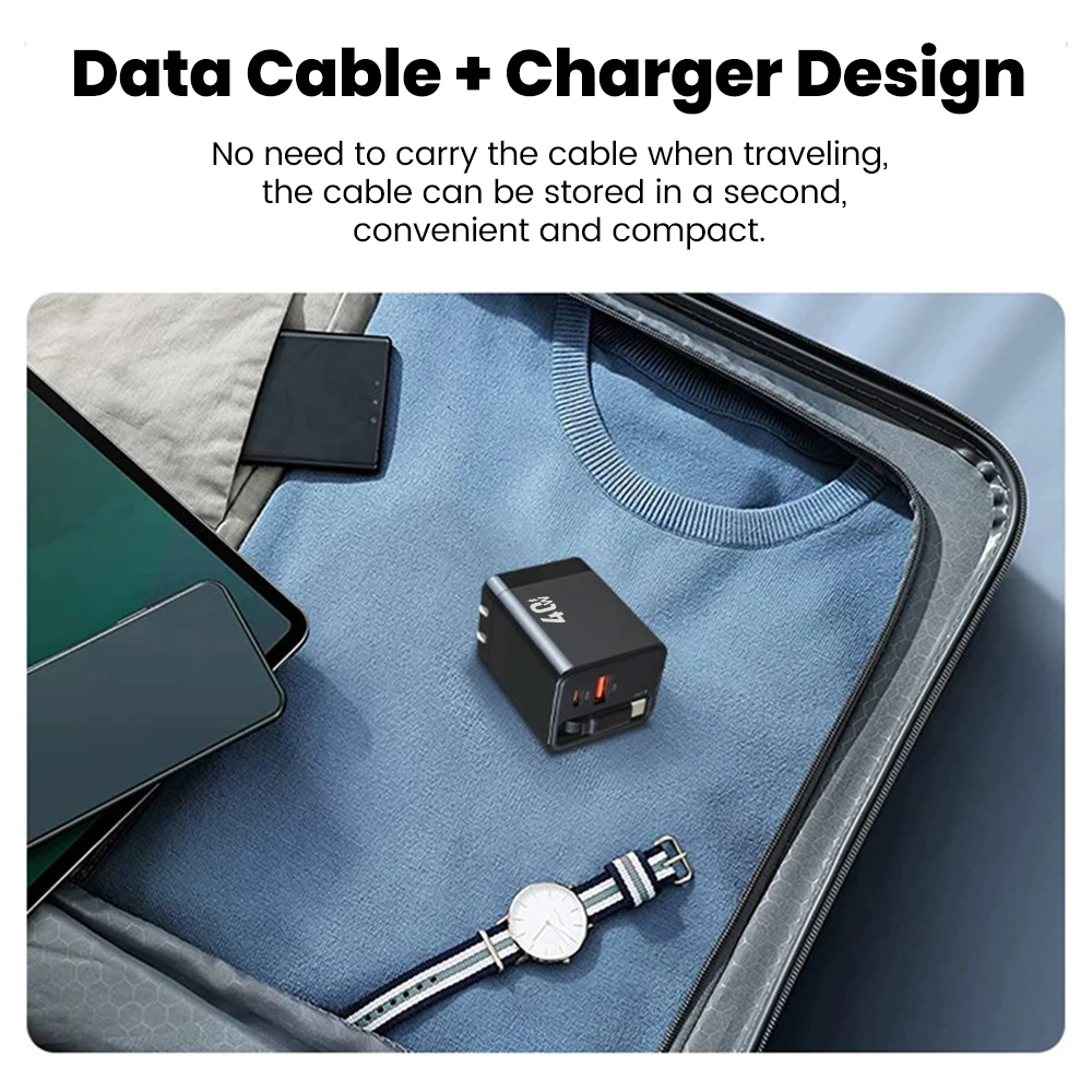 Elough PD40W Cavo retrattile Caricatore di ricarica rapido Pieghevole a doppia porta CA Ricarica super veloce per iPhone Samsung Ricarica rapida