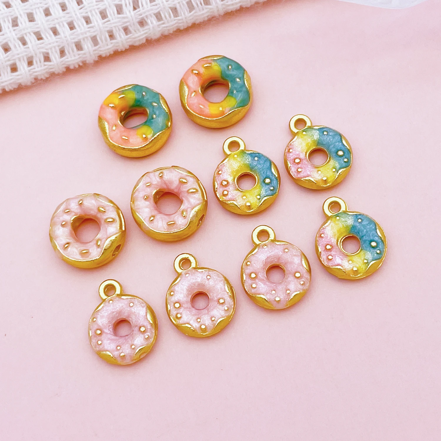 2pcs/10pcs Alloy Enamel Antique Golden Donut Bead Pendant Jewelry Making DIY Earrings Charms for Jewelry Bracelets Necklace