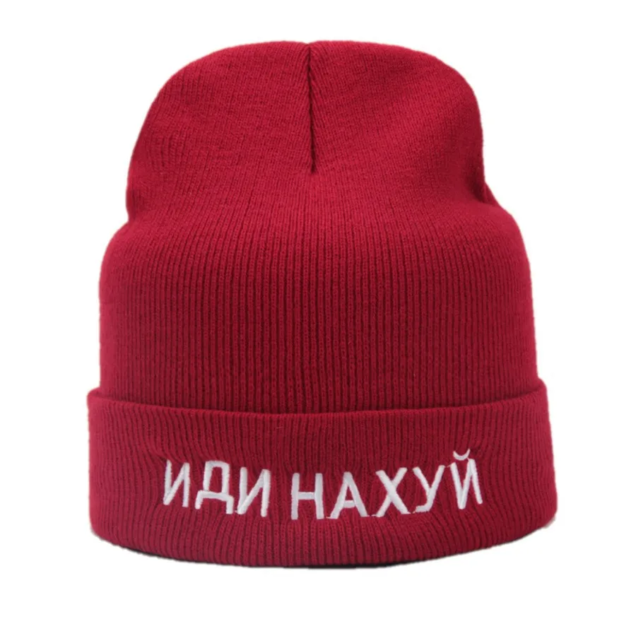 Russia Inscription Letter Embroidery Black Knitted Hat Women Men Autumn Winter Beanie Casual Outdoor Warm Cotton Bonnet