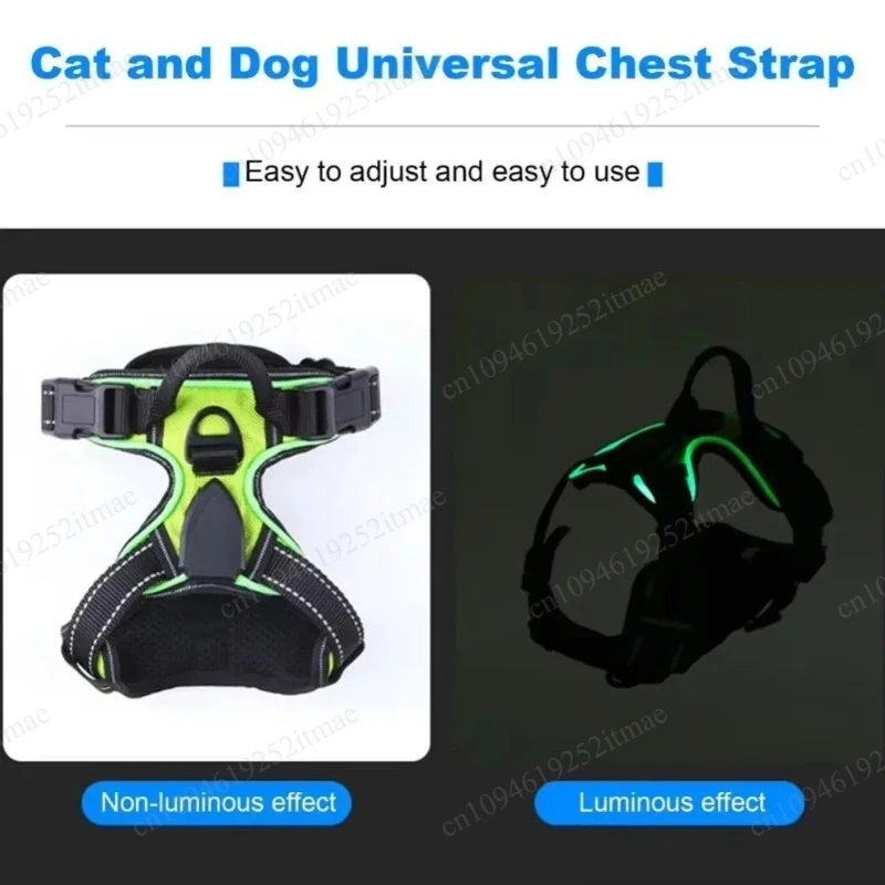 Adjustable LED Flashing Pet Chest Strap, Rechargeable Luminous Vest for Dog Cat
