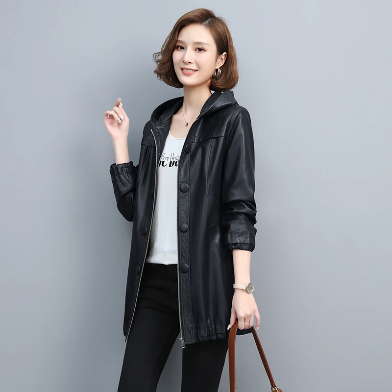Haining 本革コート レディース ミドル丈 2025 春新作 Sle 中年ママ 大きいサイズ シープスキン ウインドブレーカー トレンディ