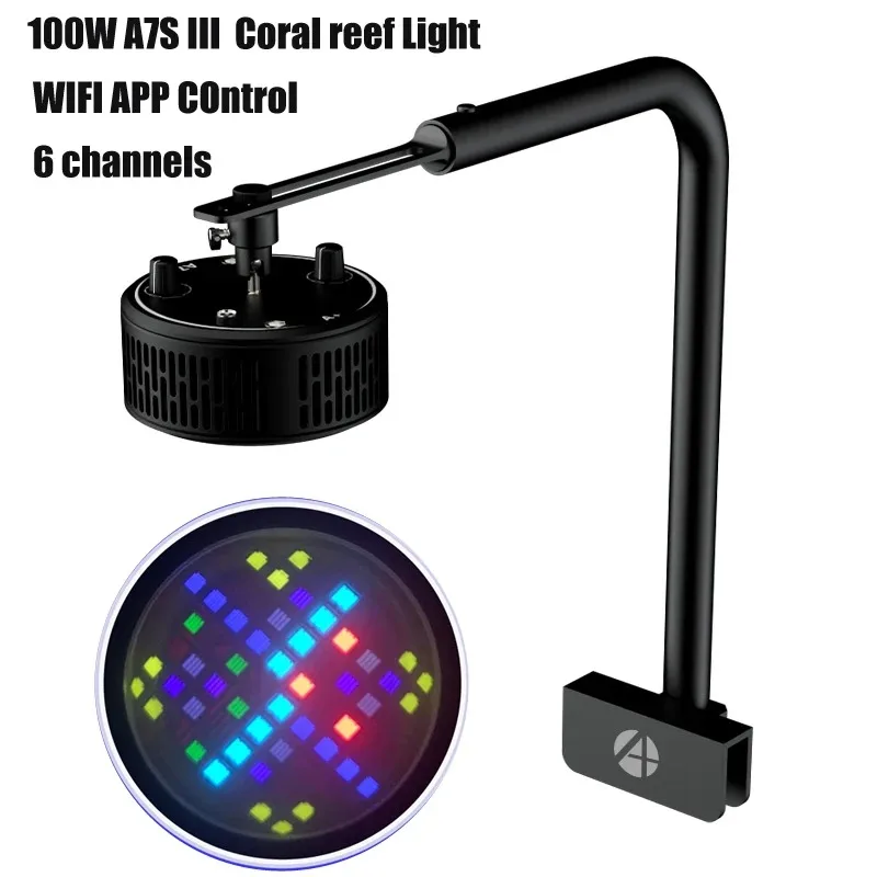 A7S III WiFi Application Controls Full Spectrum Seawater LED Aquarium Lights, Suitable for 60cm-80cm LPS SPS Coral Reef Fish
