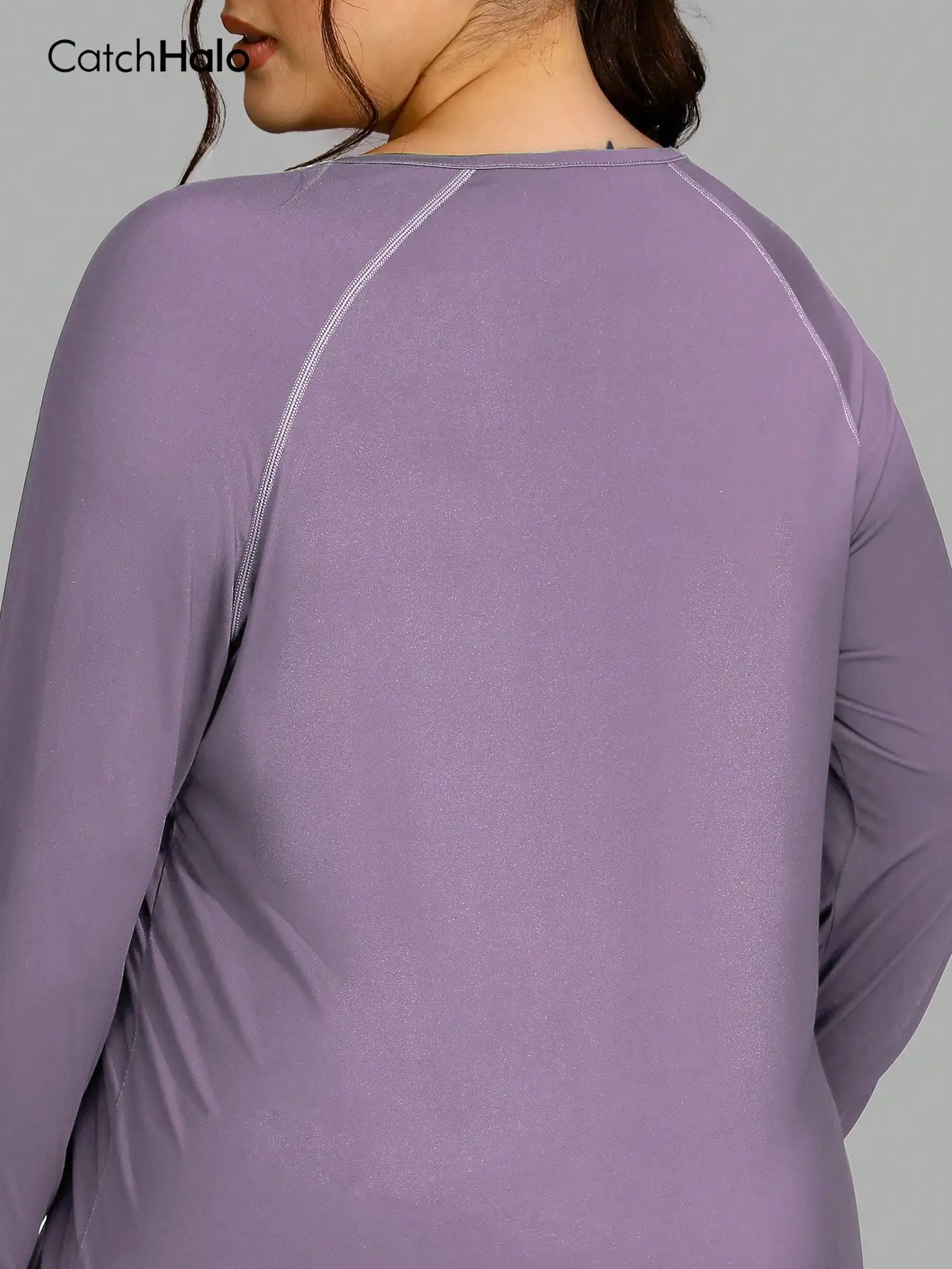 Plus Size Women Fleece Lined Workout Top Long Sleeve Yoga T Shirt Thumbhole Curved Hem Gym Fitness Activewear
