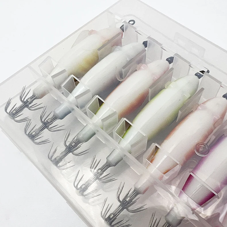 ShareShark 10 Stück/Box 5,6g Leuchtende Horizontale Garnelen-Tintenfischhaken-Köder-Set Geeignet für Meeresangeln auf Tintenfische und Oktopus – Detail 11