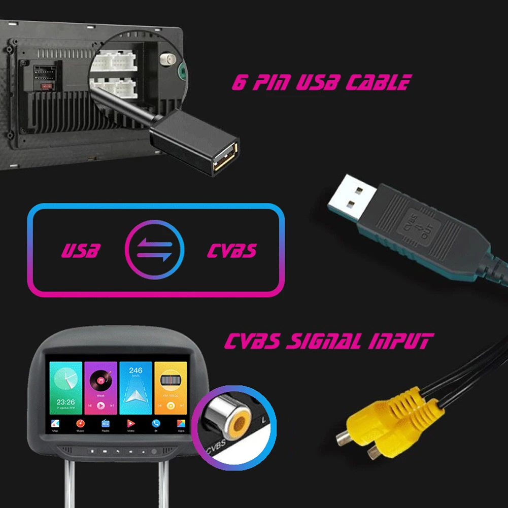 Usb para cvbs adaptador de saída de vídeo 2 cvbs saída rca cabo de vídeo dc 5v usb 2w para android reprodutor multimídia acessórios de rádio do carro