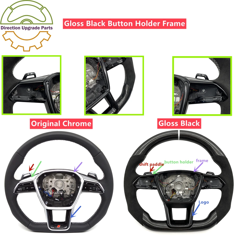 Gloss Black Piano Paint Shift Paddle Button Trim Frame for Audi A6 C8 flat bottom Steering Wheel