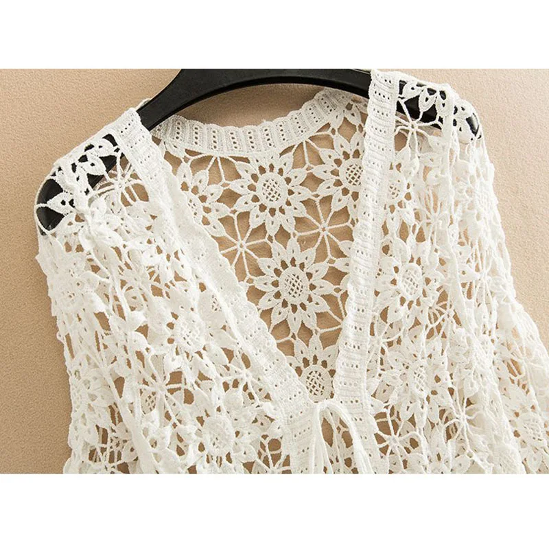 Women jacket spring and Summer Thin Cardigan Women Crocheted Openwork Sweater Small Coat With Sweater Sunscreen Short Shawl Coat