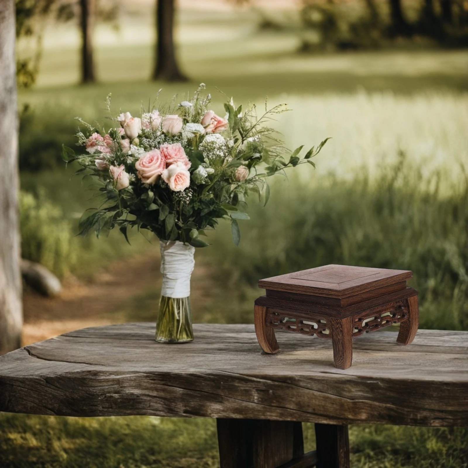 

Vase Base Square Wooden Rustic Plant Holder Chicken Wing Wood Flower Display Stand Solid Wood Construction Stable