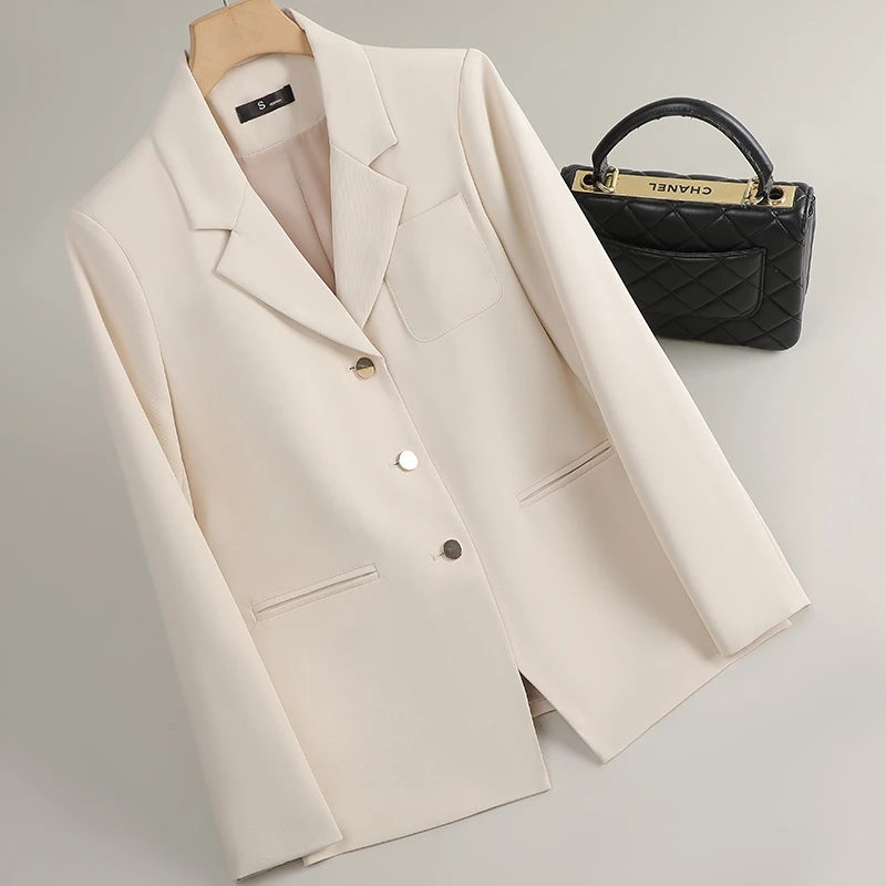 

Весенне-осенний черный, бежевый элегантный однобортный пиджак, женские коричневые пиджаки с длинными рукавами, пальто больших размеров, повседневные топы, уличная одежда