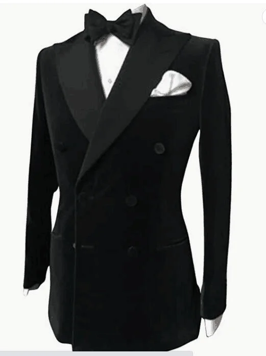 S-6XL Black Velvet Wedding Men Suits Blazer Business Groom Tuxedo Jacket Formal Costume Homme Party Double Breasted Only Coat