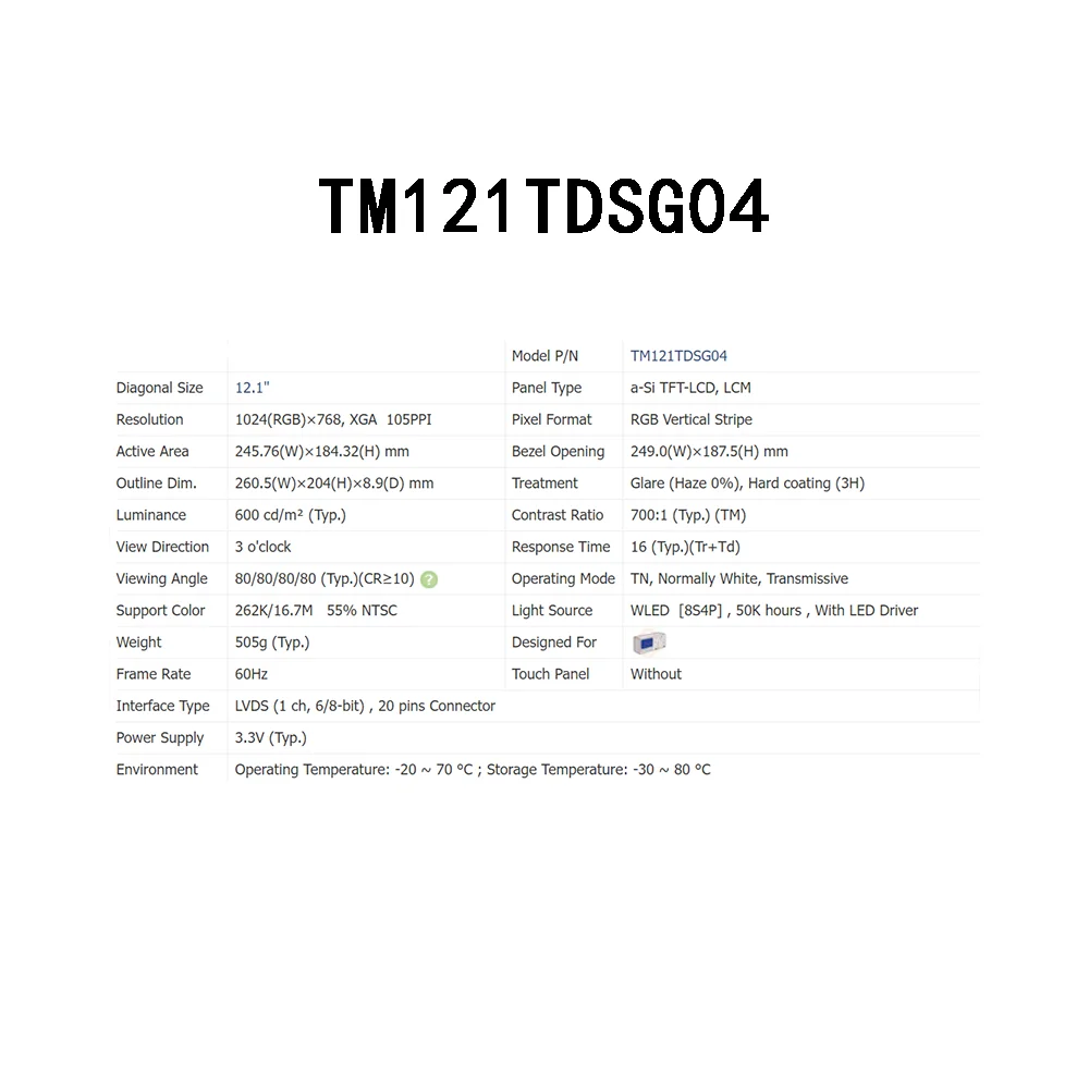 Fully Teste Control Panel module TM121TDSG04 12.1-Inch 1024*768 TFT LCD display monitors