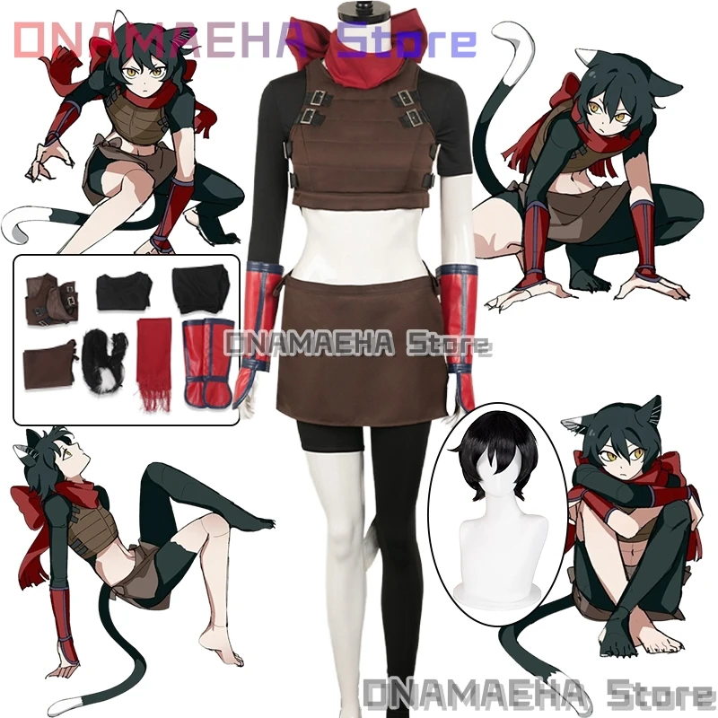 

Miccostumes Women's Izutsumi Cosplay Anime Delicious Cos In Dungeon Fantasy Costume Short Top and Vest with Apron and Pants Suit