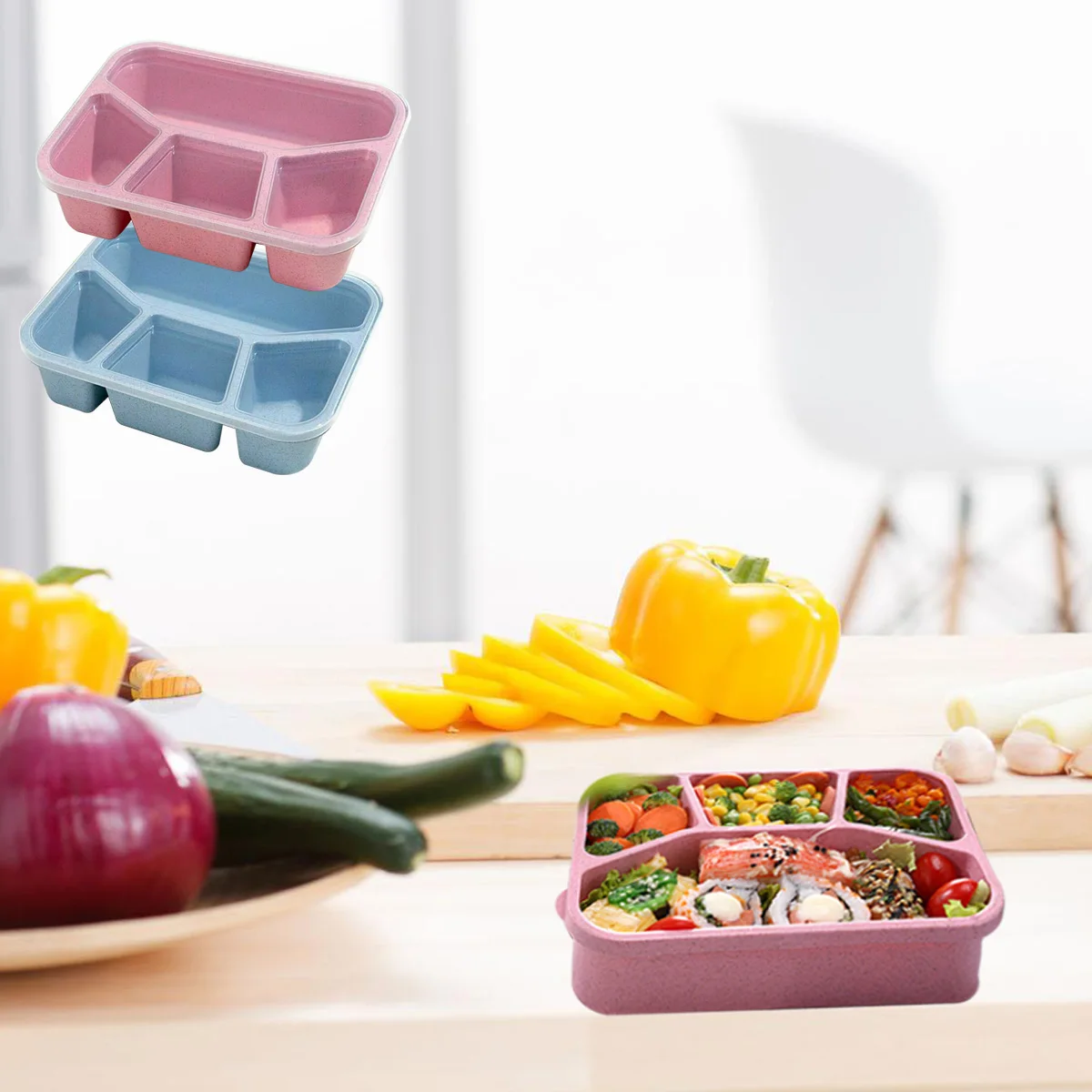 

4 Grids 1000ml Lunch Box Bento Box Lunch Containers Picnic Bento Lunch Box Microwave Dishwasher Freezer Safe
