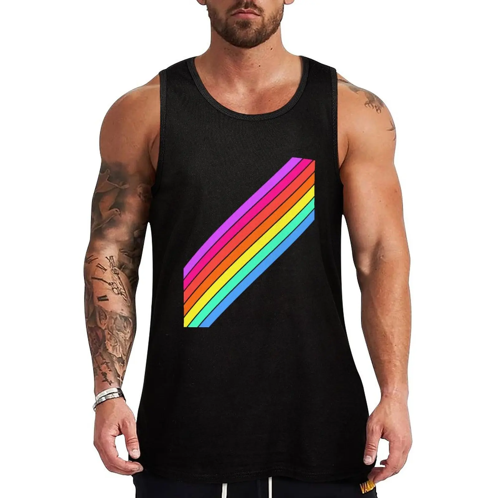 Retro Rainbow Stripes Tank Top Casual Lounge Tank Top Sleeveless Loose Soft Shirt