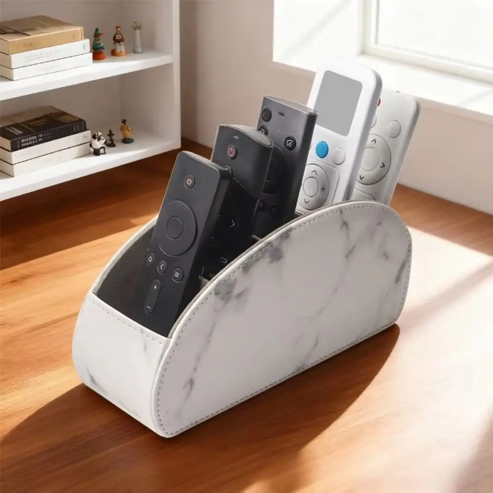 PU Leather Remote Control Holder Modern Universal Desktop Storage Box Cable Management Multi-Device Remote Control Organizer
