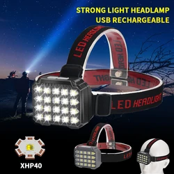 2000 Lumen Bright Headlamp Usb Rechargeable 20 Led Head Lamp 5 Modes Head Light With Red Light Waterproof Flashlight Headlight