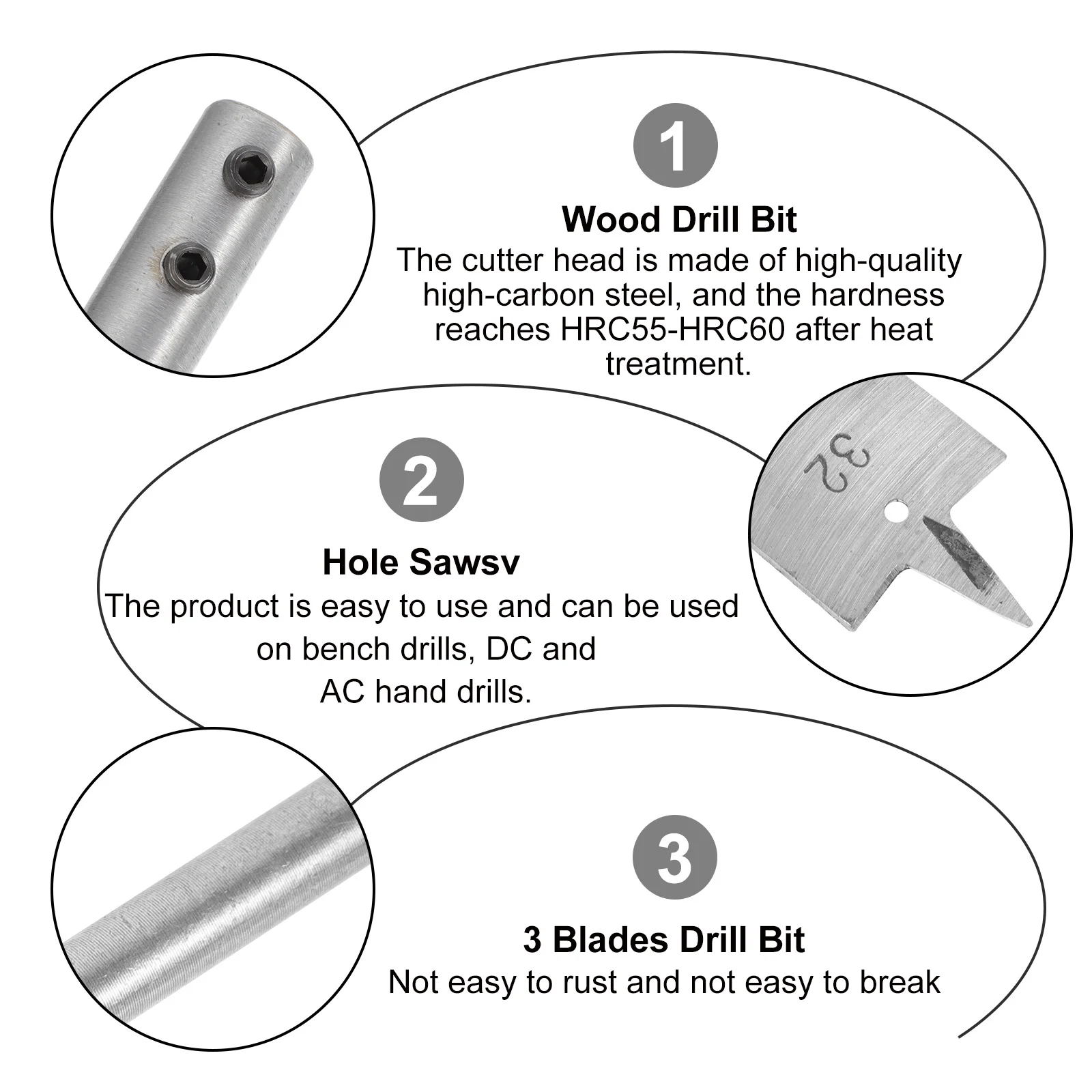

10Pcs Woodworking Drill Bit 3 Blades Hole Cutter for Wood Plastics Plywood Sturdy No Tremor Removal Wood Drill Bit