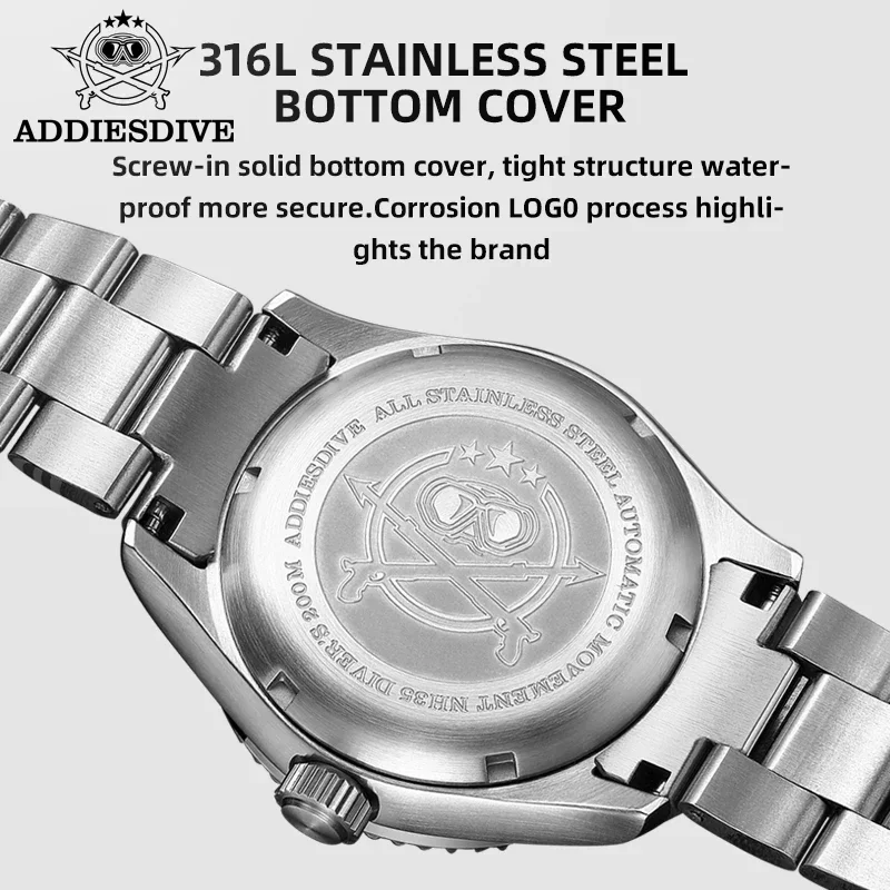 ADDIESDIVE AD2105 Men Stainless Steel Series Watch 200m Diver Retro Dial C3 Luminous Watch Ceramic Bezel NH35 Automatic Watches